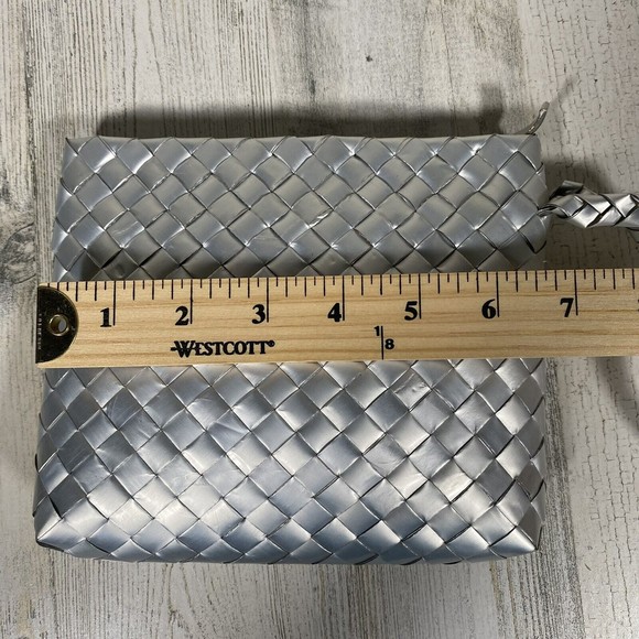 REBAGZ Silver Recycled Materials Wristlet Purse Mini Makeup Bag Travel Repurpose - Picture 6 of 7